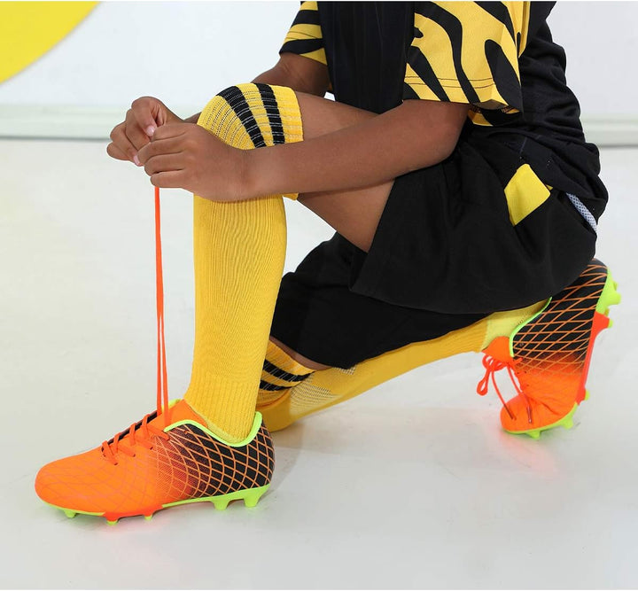 JABASIC Kinder Soccer Boots Jungen Mädchen Sportlich Draussen Fussballschuh 28 EU Orange 1, 29 EU