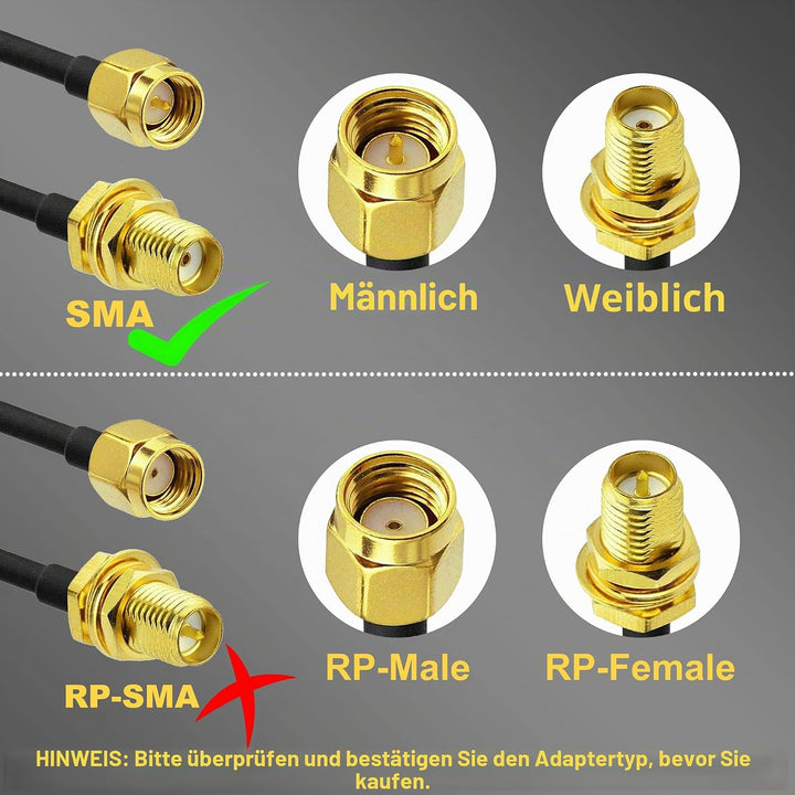 SMA WiFi Antennenkabel RG58 5M SMA Buchse auf Stecker Verlustarmes 50 Ohm Koaxkabel WLAN Verlängerun
