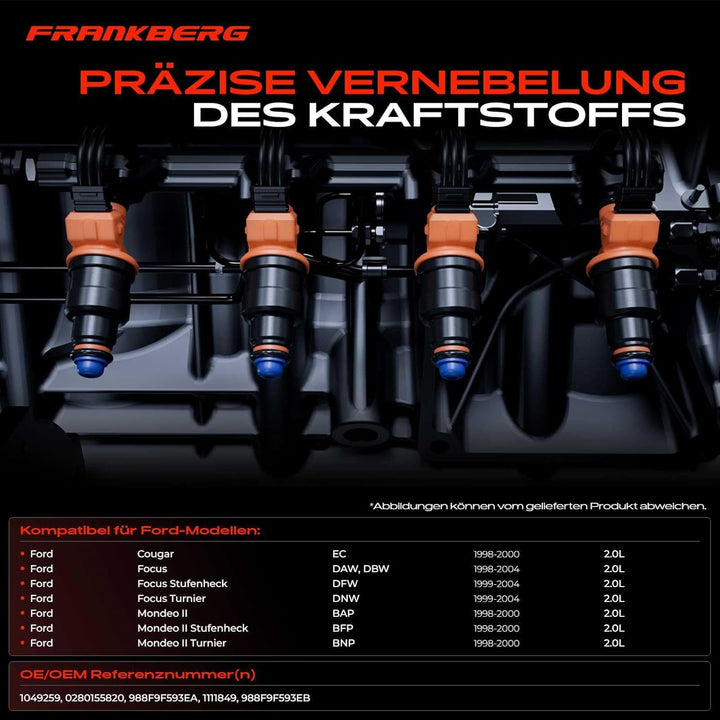 Frankberg 4x Einspritzventil Einspritzdüse Injektor Kompatibel mit Cougar 1998-2000 Focus 1998-2004
