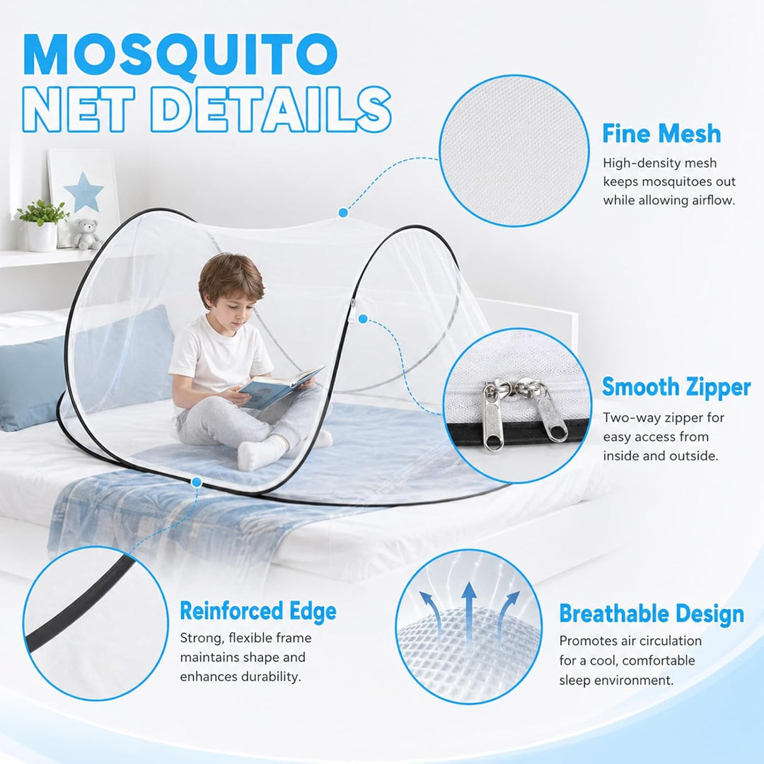 Faltbares Moskitonetz Bett, Pop-Up Mosquito Netz Bett, Mückennetz Reise 200 x 80 x 56cm, Tragbares C