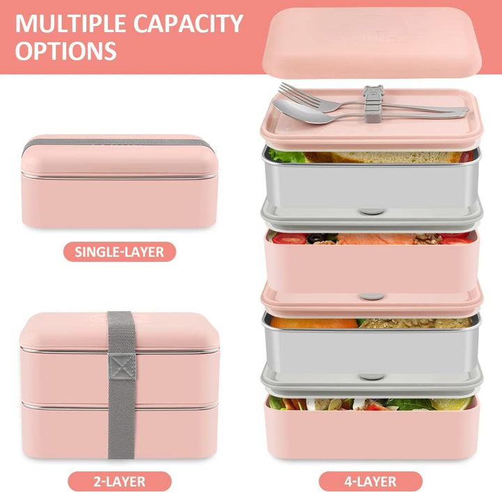 Bento Box, Lunchbox Brotdose mit Fächern 2 Ebenen mit 2 Stück Umweltfreundlichen PP & Edelstahlbehäl