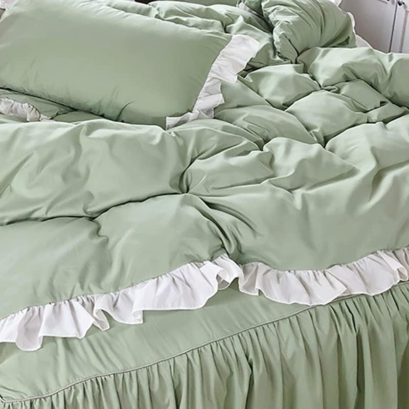 AShanlan Rüschen Bettwäsche 135x200 Grün Weiss Romantische Rüschenbettwäsche Set Super Weich Mikrofa