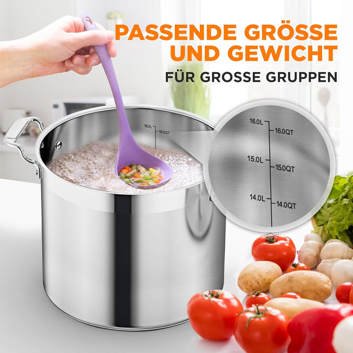NutriChef Edelstahl Kochtopf 15,1L Induktion – Suppentopf mit Deckel, Profiqualität für Gastronomie