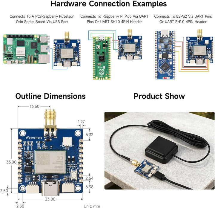 Waveshare LG290P Series Quad-Band GNSS Module, Quad-Band RTK Centimeter-Level Positioning, L1+L2+L5+