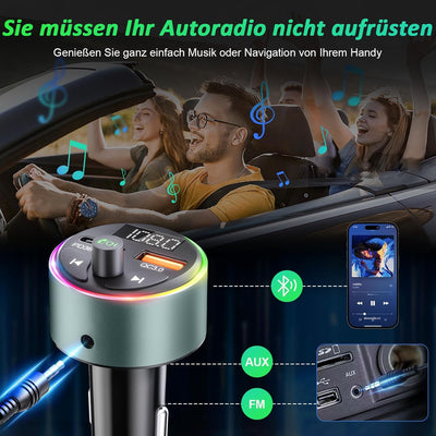 Bluetooth Adapter Auto, SOARUN AUX Bluetooth 5.3 FM Transmitter Auto Radio 54W (PD 36W&QC 3.0 18W) M