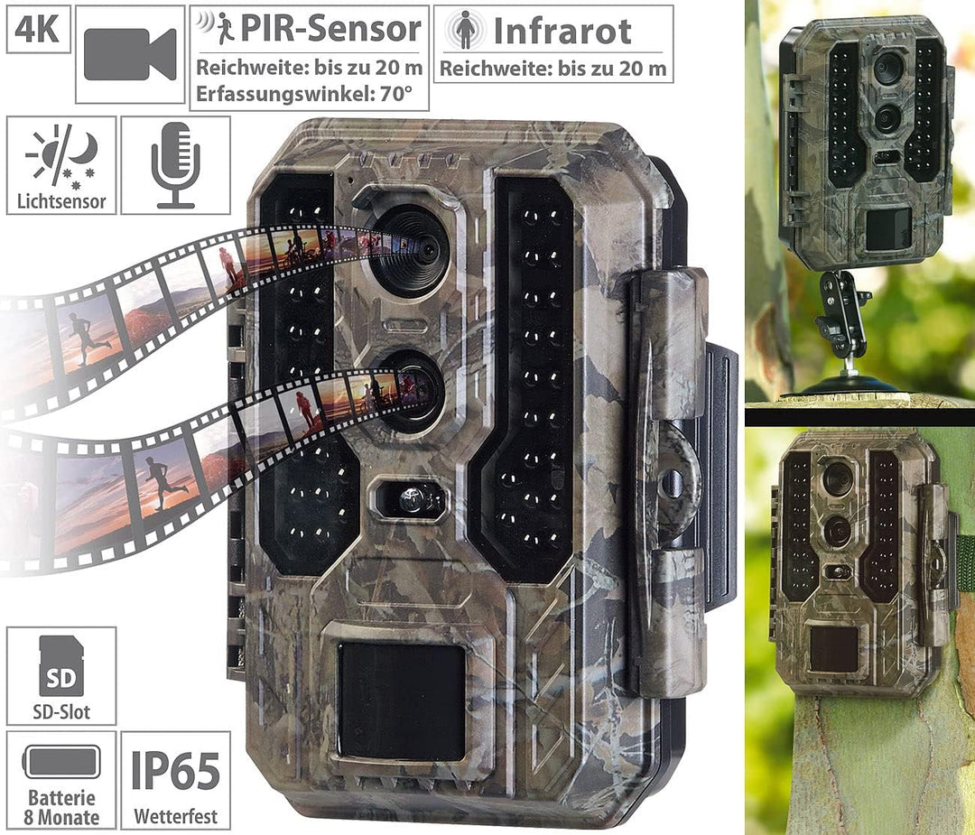VisorTech Infrarot Wildkamera: 4K-Wildkamera mit Dual-Linse, IR-Nachtsicht, inkl. Akku-Solarpanel (m
