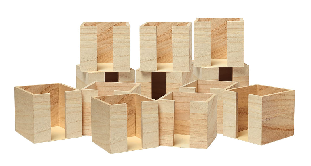 VBS Grosshandelpackung 12er-Pack Notizzettel-Halter aus Holz 10,5x10,5x10cm