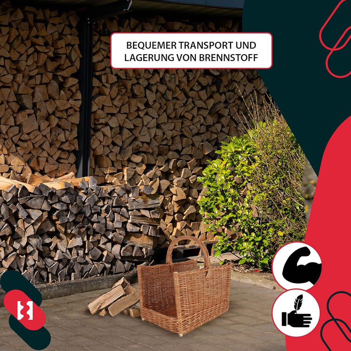 KOTARBAU® Weidenkorb für Brennholz - 45 x 29 x 45 cm - Holzkorb für Kaminholz - Erntekorb - Kaminhol