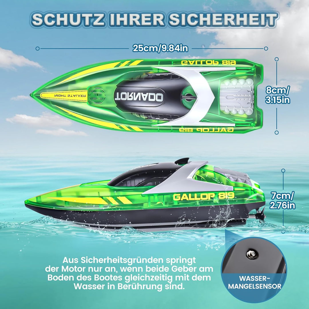 JONRRYIN Ferngesteuertes Boot, RC Boot mit LED-Licht für Pools und Seen, 2,4 GHz Ferngesteuerte Boot