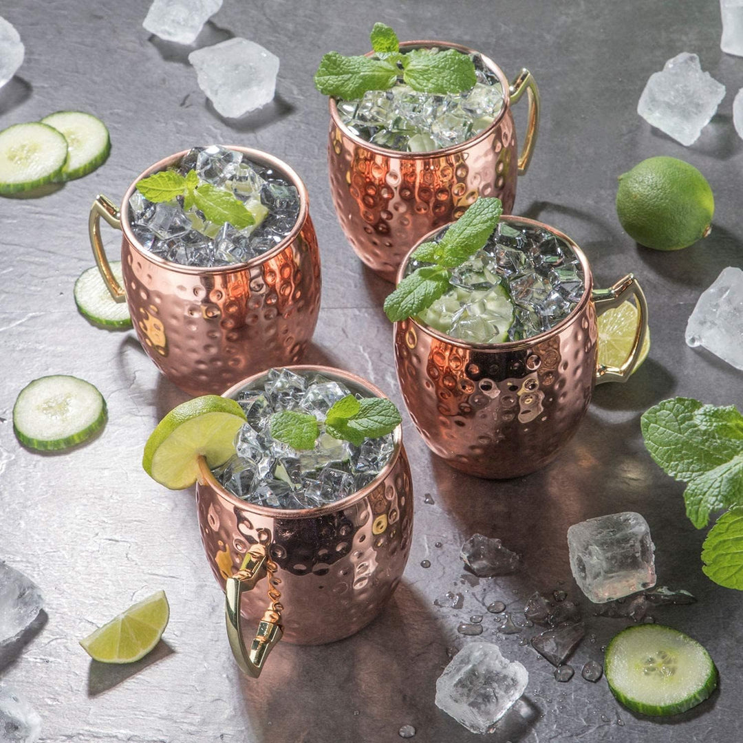 Yoassi Moscow Mule Becher, 4er Set Kupferbecher Moscow Mule Mug Kupfer Becher ink. 4 x Silkon Unters