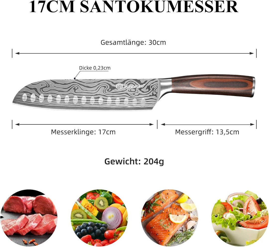 Sunnecko 17cm Santoku Messer Küchenmesser Kochmesser - Kochmesser Profi Messer Japanisches Messer Sc