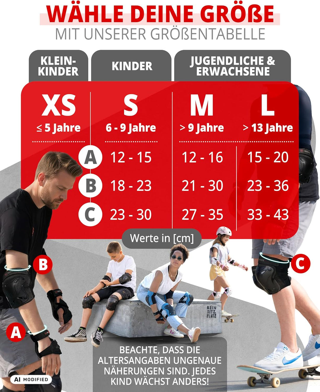 SKATEWIZ Kinder Protektoren Set Schoner - Inliner Knieschoner Kinder – Schützer Set [6er] für Kinder