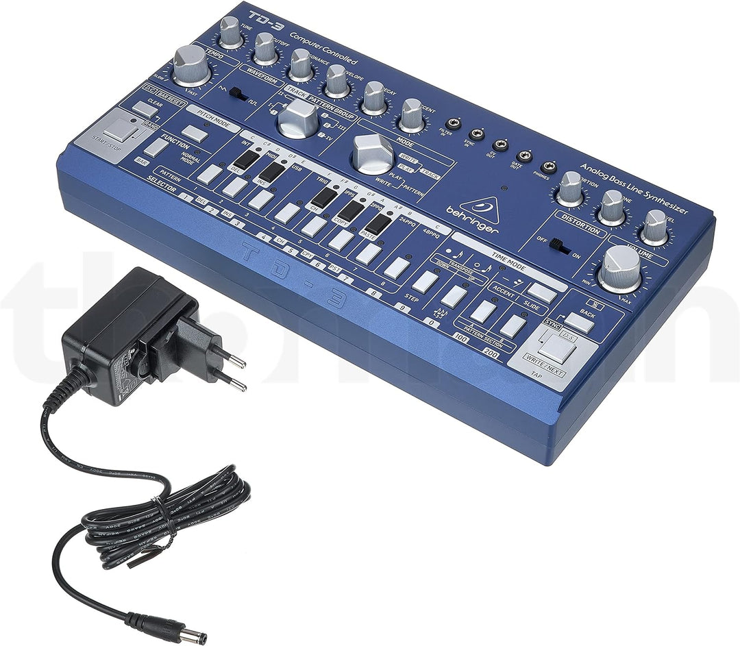 Behringer TD-3-BU Analoger Bass-Line-Synthesizer mit VCO, VCF, 16-Stufen-Sequenzer, Distortion-Effek