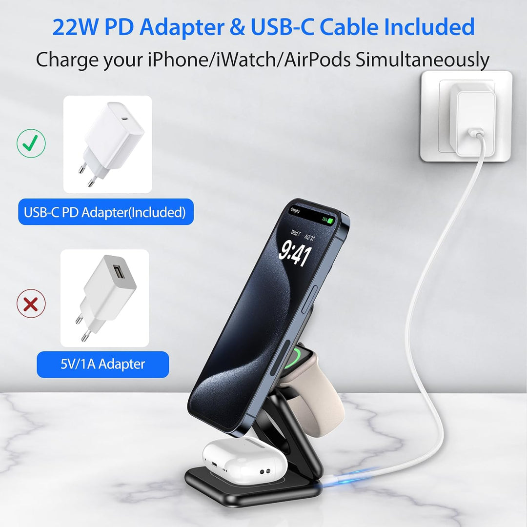 KU XIU X40 3-in-1 Magnetische Faltbare Aluminium-Ladestation – Kabelloses 15W Ladegerät für iPhone 1