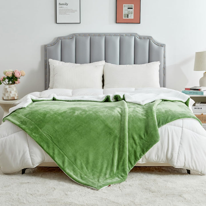 SOCHOW Sherpa Decke Salbei Grün zweiseitige Wohndecken Kuscheldecken, Dicke warm Sofadecke/Couchdeck