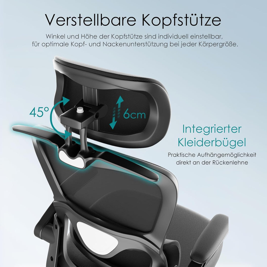Farini Schreibtischstuhl mit Kleiderständer Bürostuhl Ergonomisch mit Verstellbarer Kopfstütze, Offi