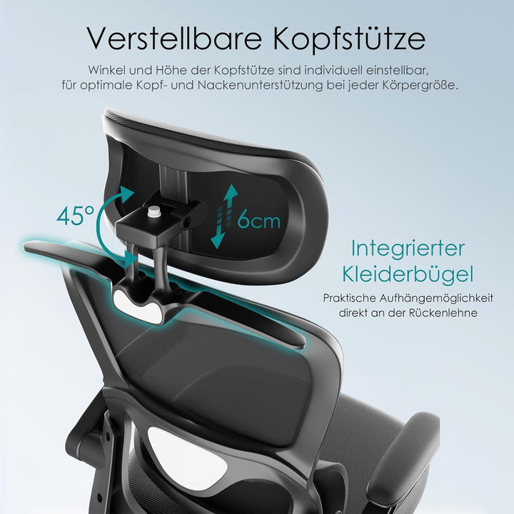 Farini Schreibtischstuhl mit Kleiderständer Bürostuhl Ergonomisch mit Verstellbarer Kopfstütze, Offi