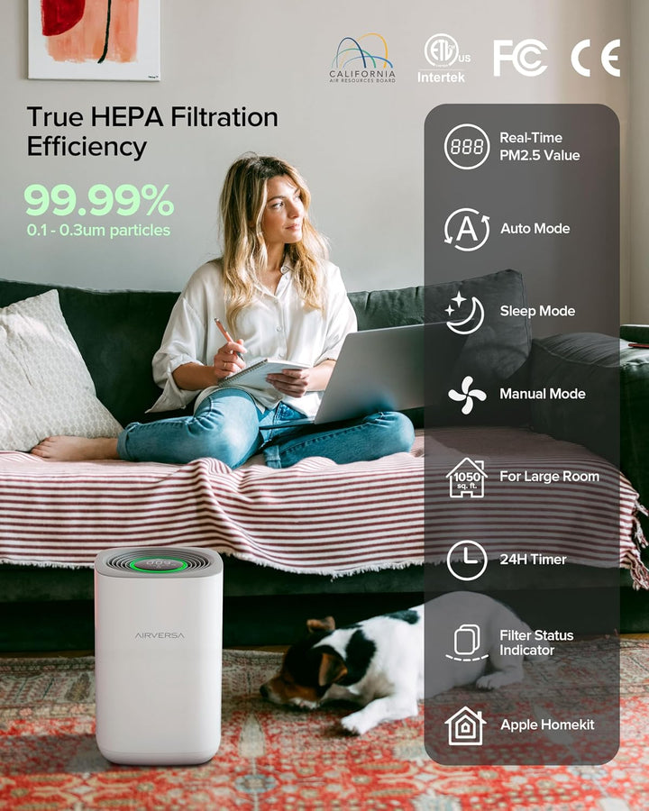 Airversa Smart Luftreiniger HomeKit 99,99% PM2.5 bis 100 m² AP2 | Thread, Siri, App, 23 dB Schlafmod
