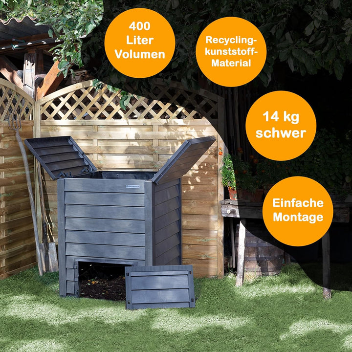 Thermo Wood Komposter 400 L, inkl. Bodengitter, Gartenkomposter aus Kunststoff anthrazit-braun 400 L