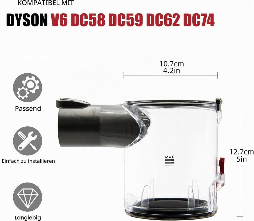 Staubbehälter für Dyson V6 Behälter Ersatzteile DC58 DC59 DC62 DC74 Staubeimer Mülleimer Zubehör Sta