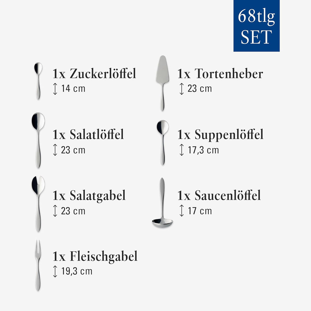 Villeroy und Boch Arthur Tafelbesteck für bis zu 12 Personen, 68-teilig, Edelstahl 44 x 29 x 9 cm Me