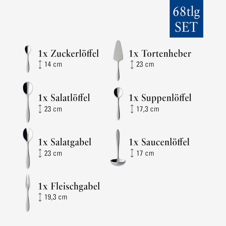 Villeroy und Boch Arthur Tafelbesteck für bis zu 12 Personen, 68-teilig, Edelstahl 44 x 29 x 9 cm Me