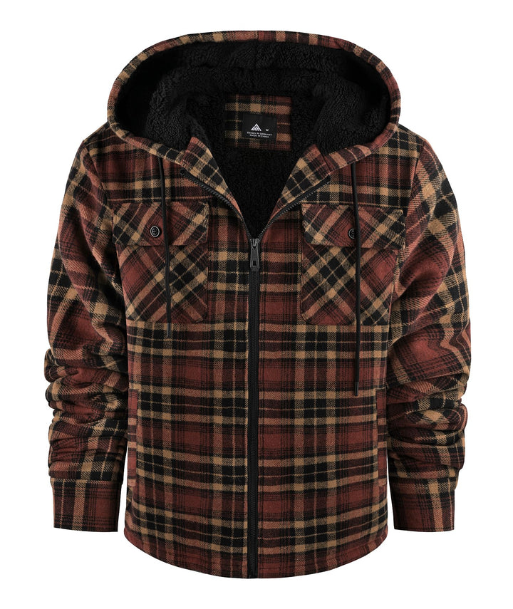 JACKETOWN Hemdjacke Kariertes Herren hoodies Flanelljacke Warm Thermohemd Herren Holzfäller Jacke Ve