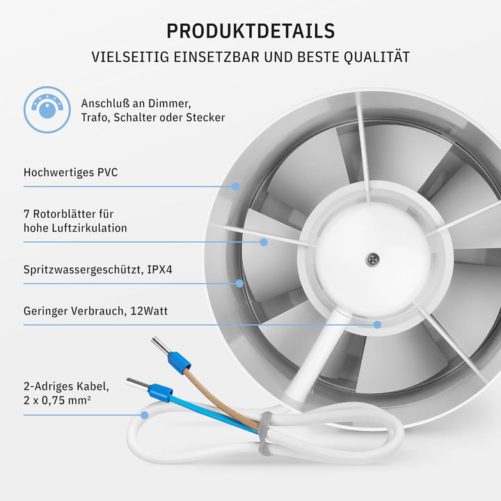calimaero INLINE Abluftventilator 150mm Rohrventilator mit Rückstauklappe Badlüfter Grow Lüfter 320