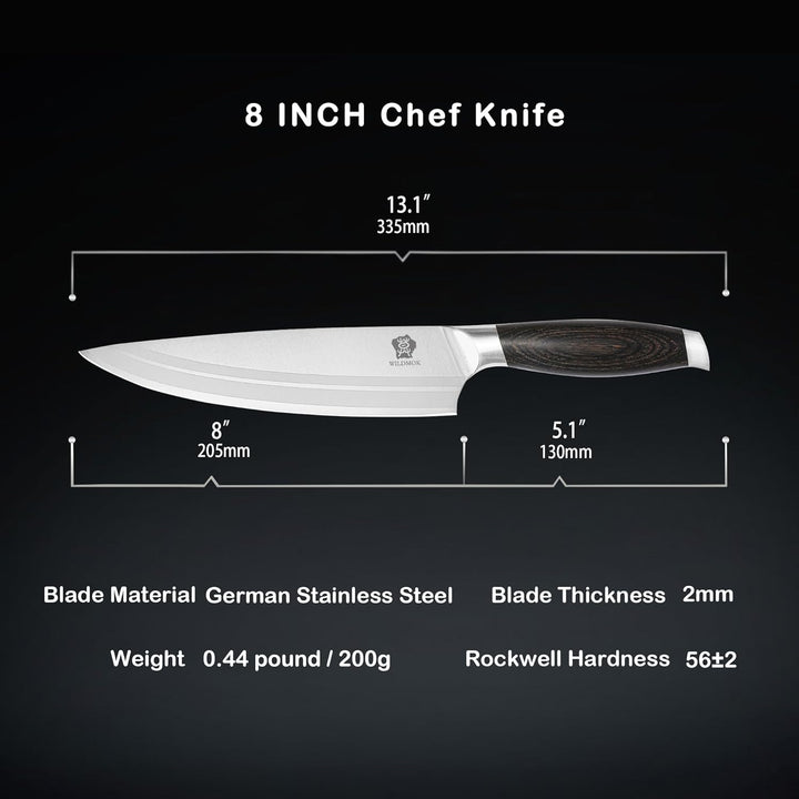 WILDMOK Kochmesser 20,6 cm, Küchenmesser aus deutschem Stahl, Kochmesser mit Griff aus Pakkaholz, Ge