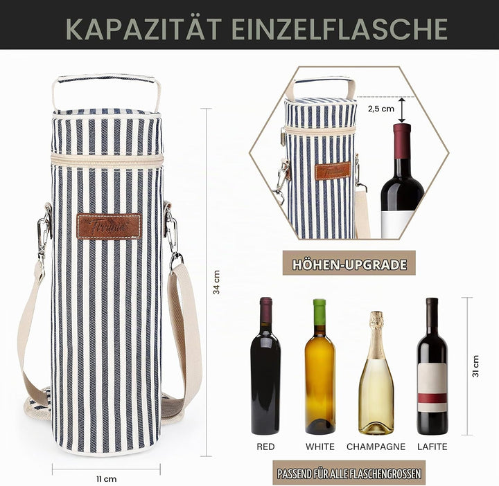 Kato Flaschentasche für 1 Flasche Kühltasche für Wein Bier Getränke Outdoor Tragetasche mit Trennwan