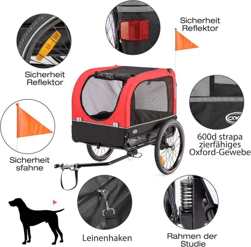CXWXC Fahrradanhänger für Hunde 2 in 1 Fahrradanhänger & Jogger hundewagen mit Stossdämpfer, Hundean
