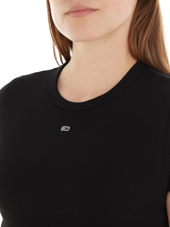 Tommy Jeans Damen Tjw Slim Essential Rib Ss S/S Strickoberteile L Schwarz, L Schwarz