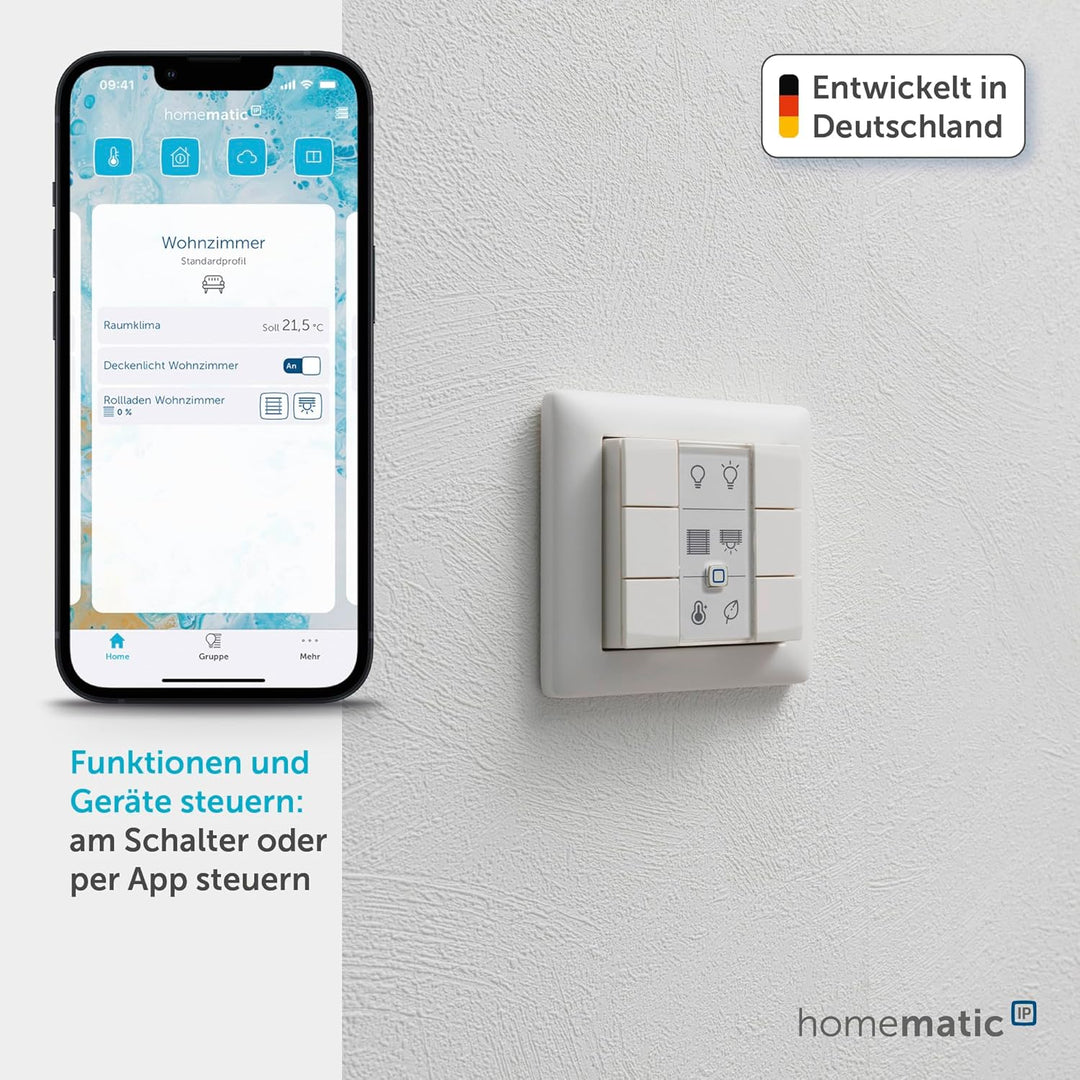 Homematic IP Smart Home Wandtaster – 6-Fach, Wandschalter, sechs Tasten, Zubehör für Ihr Homematic I