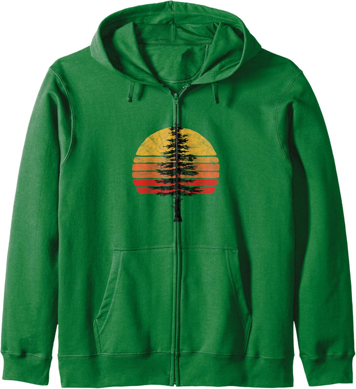 Retro Sun Minimalist White Pine Tree Illustration Graphic Kapuzenjacke