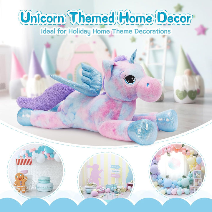 MorisMos Einhorn Kuscheltier gross XXL mit flügel, 110cm riesen Einhorn Stofftier Plüschtier, Gesche