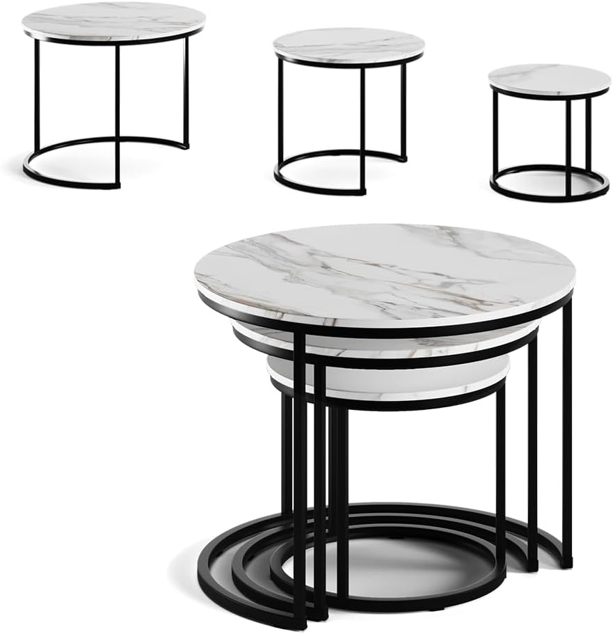 Vicco Couchtisch-Set Montreal, Weiss/Schwarz, 55 x 55 cm 3 Teile, platzsparend klappbar und vielseit