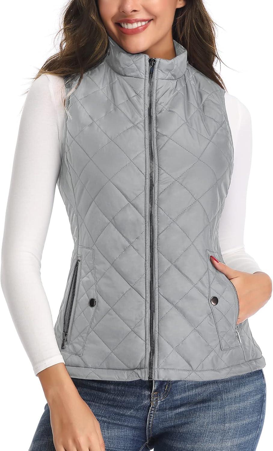 LONGKING Damen Regular Fashion Vests L Grau, L Grau