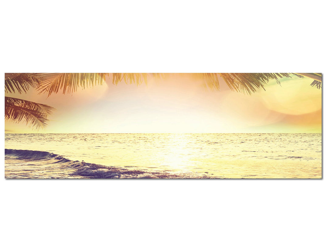 Paul Sinus Art Panoramabild auf Leinwand und Keilrahmen 120x40cm Tropen Strand Meer Sonnenlicht Vint