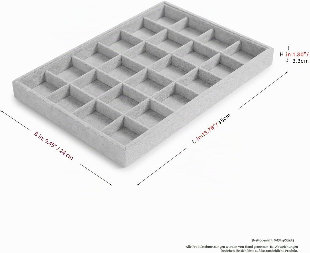 Oirlv Grau Samt 24 Gitter Schmucktablett,Schmuckaufbewahrung Schublade Schmuck Organizer Tablett Rin