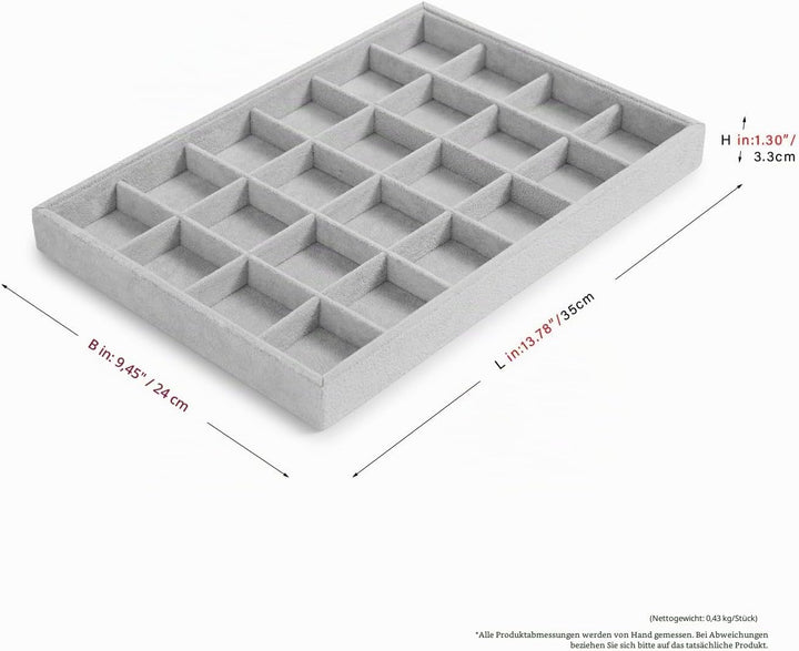 Oirlv Grau Samt 24 Gitter Schmucktablett,Schmuckaufbewahrung Schublade Schmuck Organizer Tablett Rin