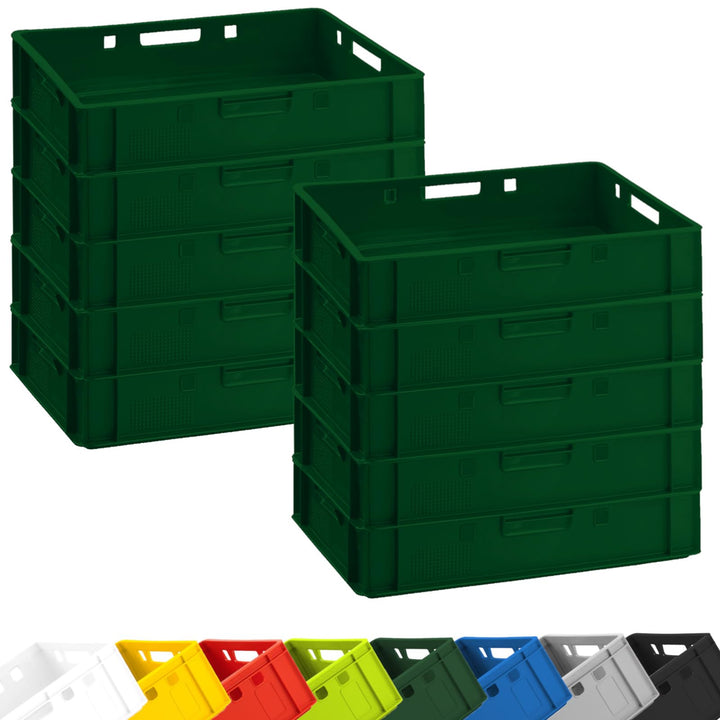 BURI 10 Stück Fleischkiste E1 Lagerkiste 60x40x12,5 cm Metzgerkiste Eurobox Dunkelgrün - flache Stap