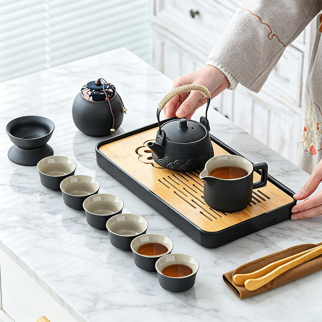 Japanisches Teeservice für 6, Schönes Tea Set Porzellan Chinesische Teekanne Set, 14 Stück Gongfu Te