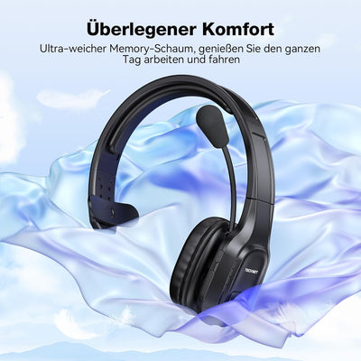 TECKNET Bluetooth Headset mit Mikrofon, PC Headset mit Rauschunterdrückung, Noise Cancelling Kopfhör