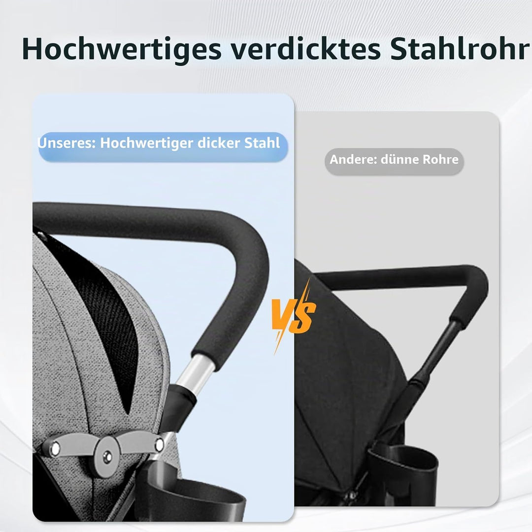 Kinderwagen Buggy Liegefunktion, Leichter 4-Rad Buggy ab 0–4 Jahre, Verstellbare Rückenlehne, Klein