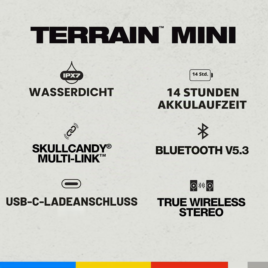 Skullcandy Terrain Mini Wireless tragbarer Bluetooth-Lautsprecher, Wasserdicht (IPX7), 14 Stunden Ak
