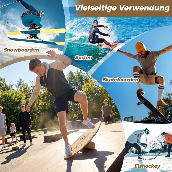 COSTWAY Balance Board mit Korkrolle, 77 cm Wackelbrett in Blattform, Gleichgewichtstrainer aus FSC-z