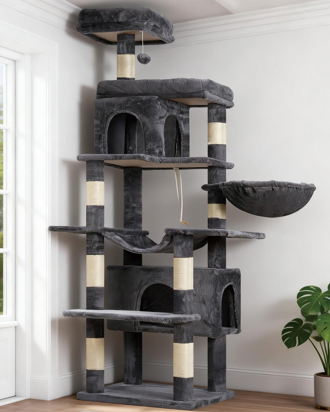 Heybly Kratzbaum, 178 cm Hoch, kratzsäule für Indoor Katzen, Mehrstöckiger Katzenkratzbaum mit 8 Kra