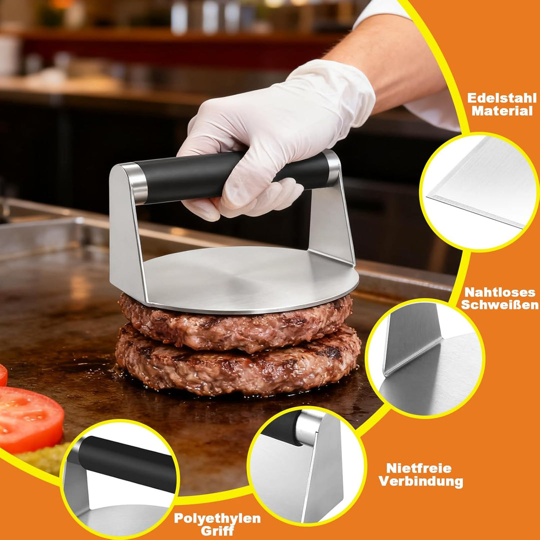 Smash Burger Set aus Edelstahl, 5 Smash Burger Set, Vielseitig Burgerpressen Kit, Burger Spachtel Se
