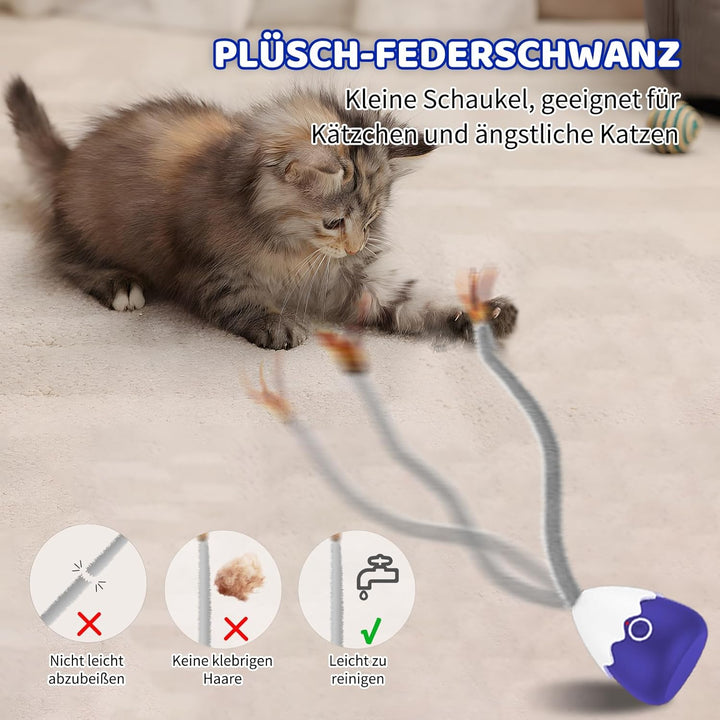 lifefav Katzenspielzeug, wiederaufladbares Katzenspielzeug mit Teaser-Plüsch/Silikonschwanz, elektri