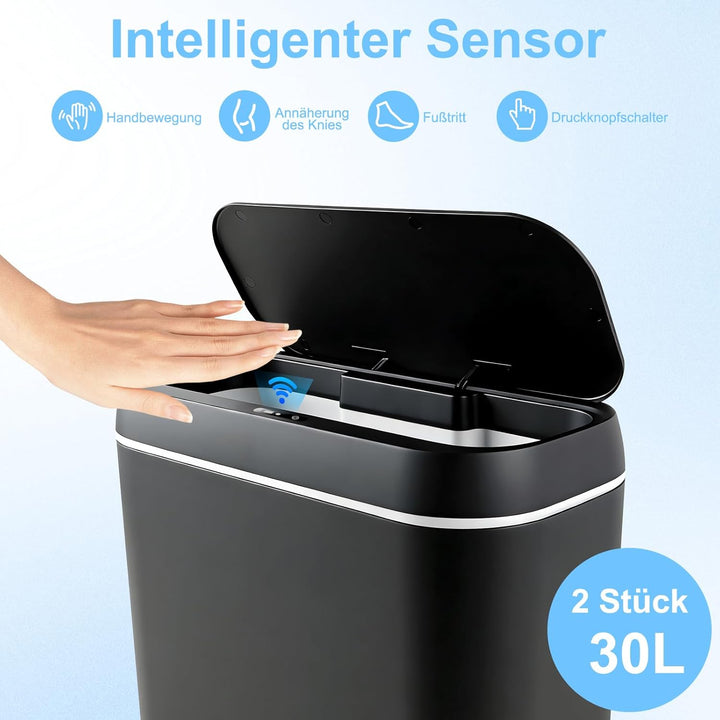 Elektrischer Mülleimer 2er-Set,15L Mülleimer mit Sensor mülleimer, schlankes schmales Design, leise